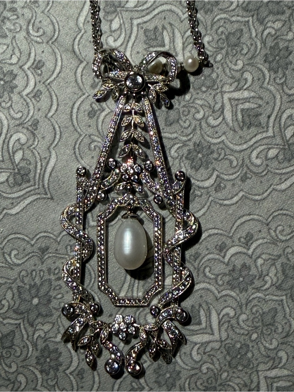 Handmade S925 Sterling Silver CZ & Faux Pearl Pendant Necklace